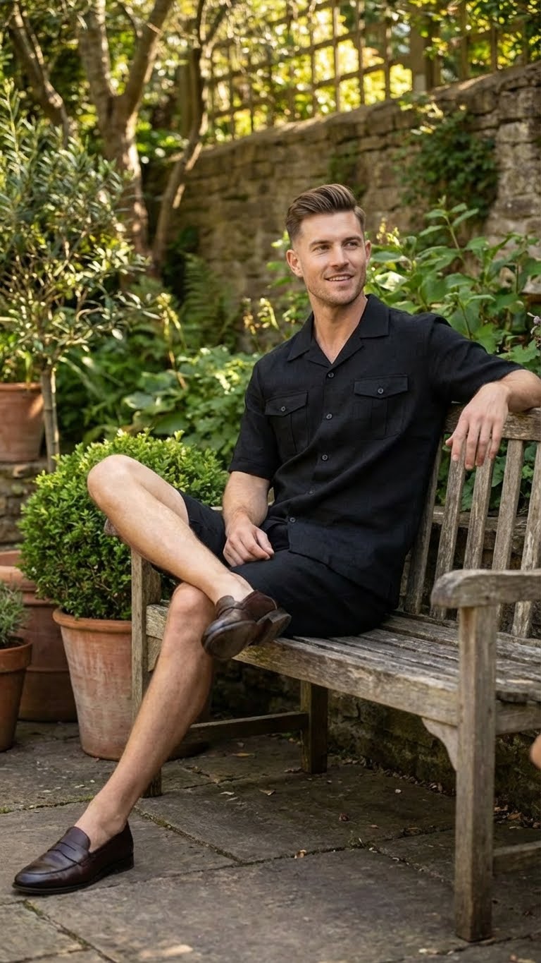 Men’s Black Walking Suit with Short – Classic Leisure and Casual Outfit