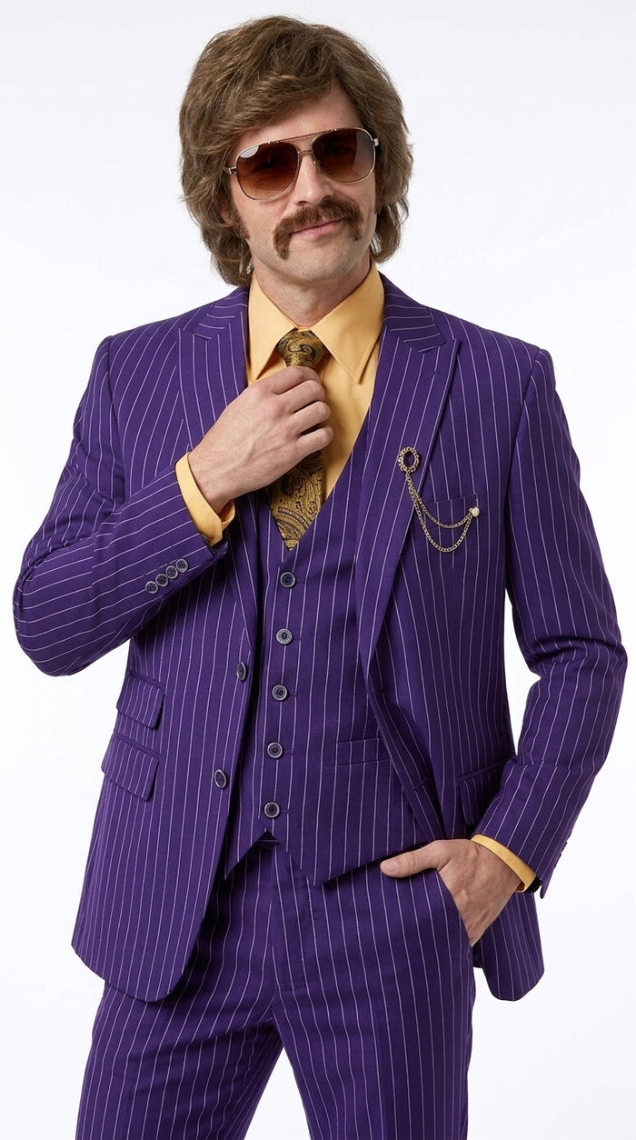 Men’s Purple Pinstripe 3-Piece Suit – 1970s Disco, Pimp, Retro Rockabilly and Party Suit