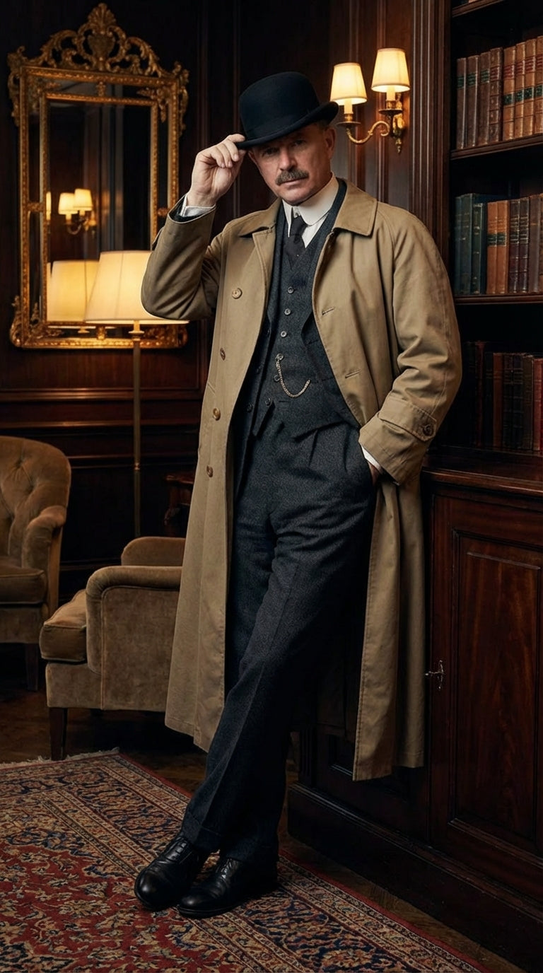 Men's Beige Cotton Trench Coat Suit Package – Classic Long Overcoat