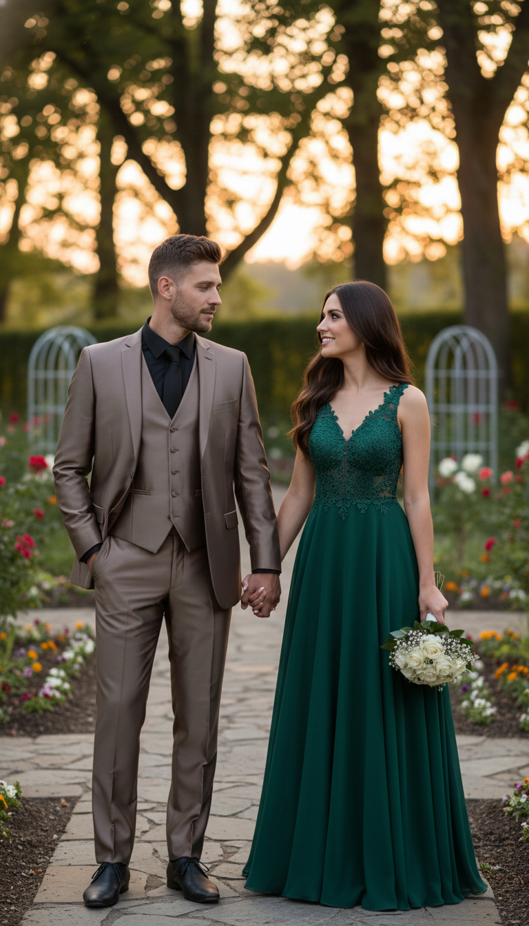 Mens Sateen Shiny Metallic Mocca Taupe Gold Bronze 3-Piece Suit Set  Shiny Finish slim Fit Formal and Party Suit