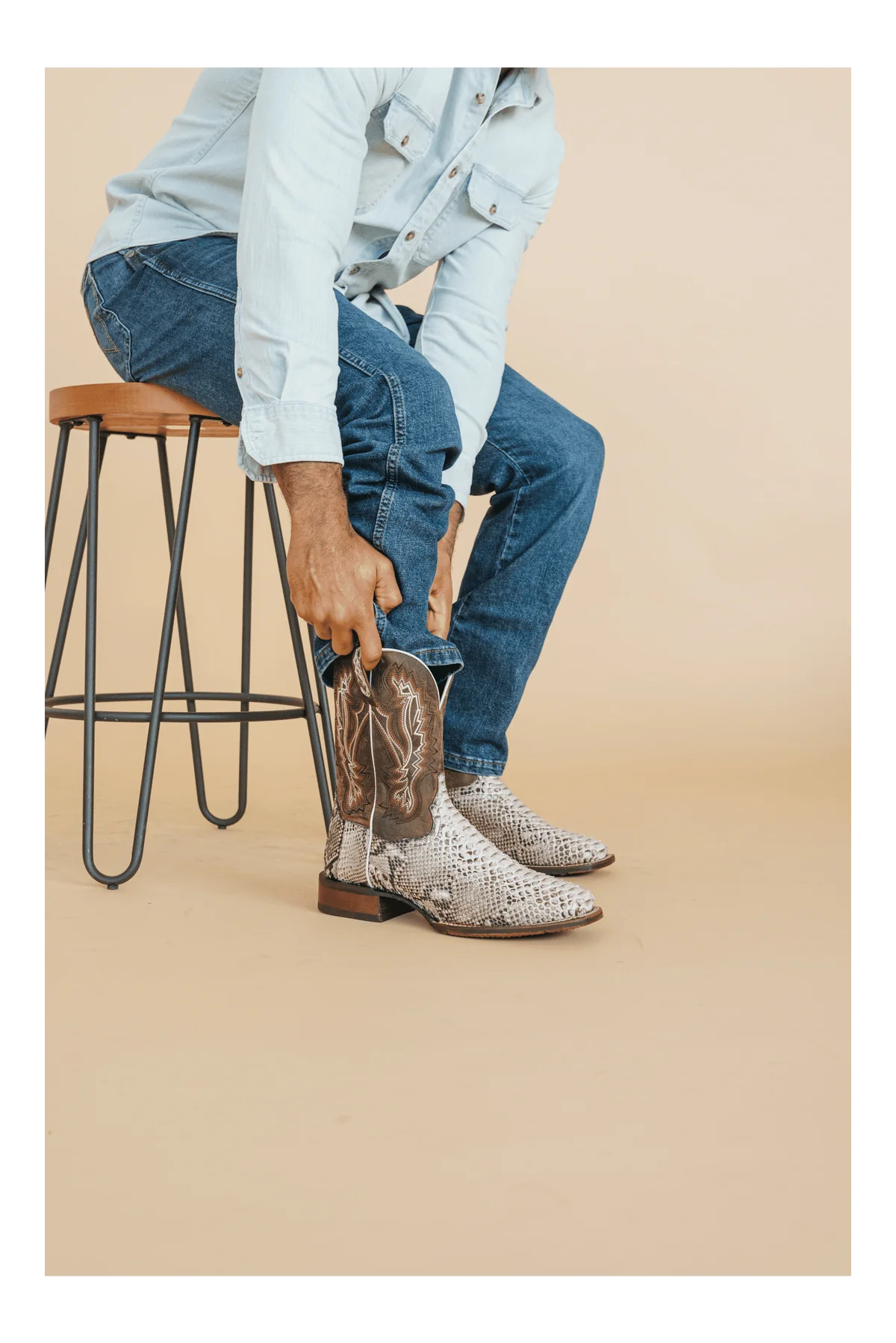 7D Dan Post Men's Brutus Python Snakeskin Square Toe Boots - Natural