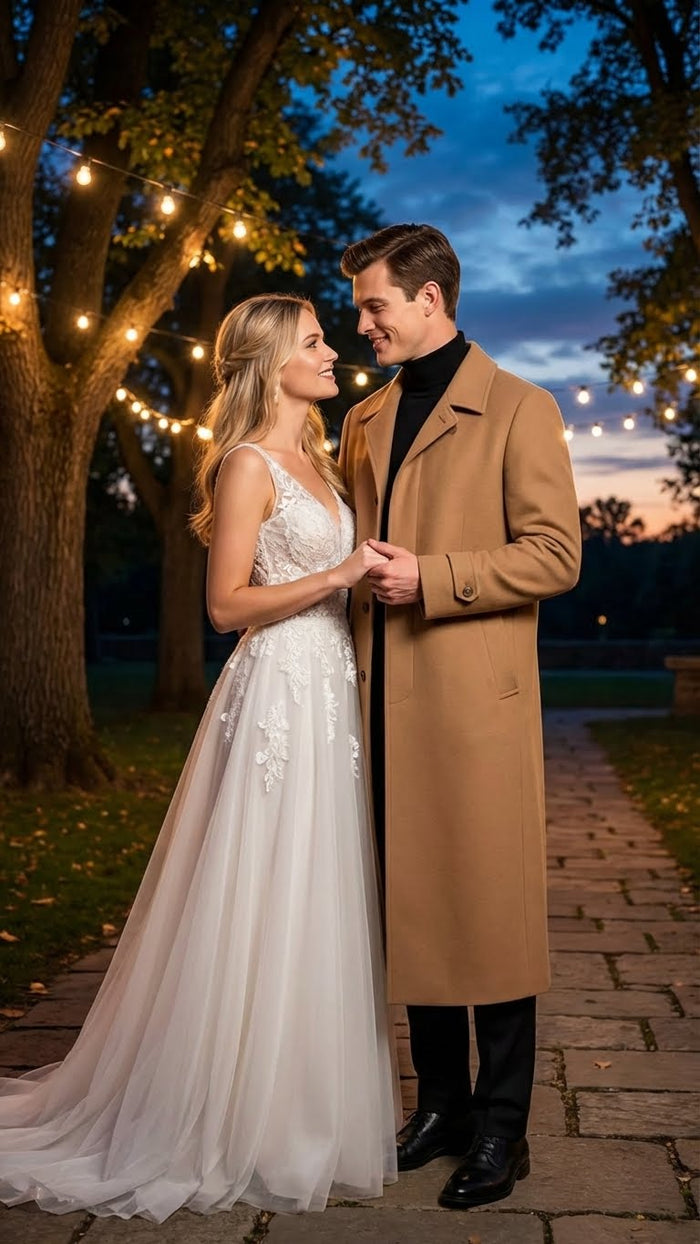 Mens Full-Length Camel Overcoat  Classic Long Microfiber-Blend Coat for Winter and Formal Wear Maxi Duster Coat