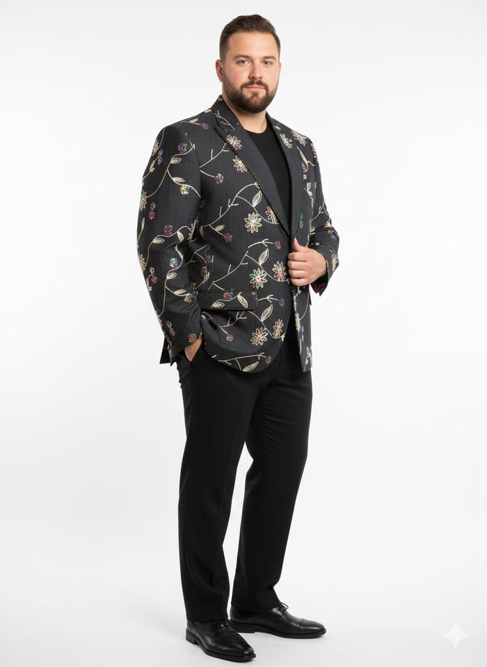 Luxury Black Floral Embroidered Blazer for Men  Designer Party and Wedding Wear Jacket