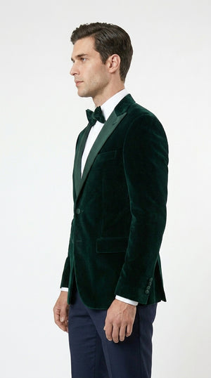Men’s Hunter Green Velvet Tuxedo Jacket with Peak Lapel, Formal Wedding Prom Dinner Blazer