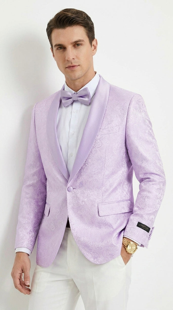 Men’s Lavender Paisley Prom Tuxedo Jacket, Lavender Wedding Formal Blazer
