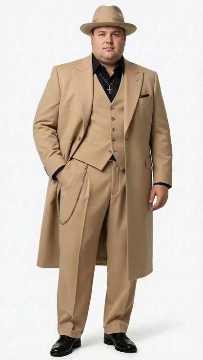 Mens 1920s Beige Zoot Suit  Long Mafia Gangster Three-Piece Suit in Tan Khaki Color 40 inch Zuit Pachuco Suit