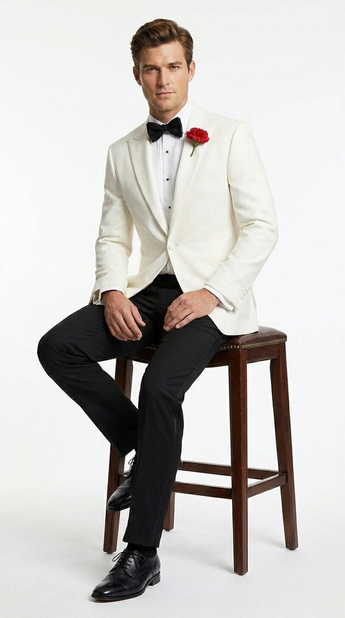 Men’s Ivory White Formal Dinner Suit Set with Jacket and Pants, Classic Wedding Tuxedo Style