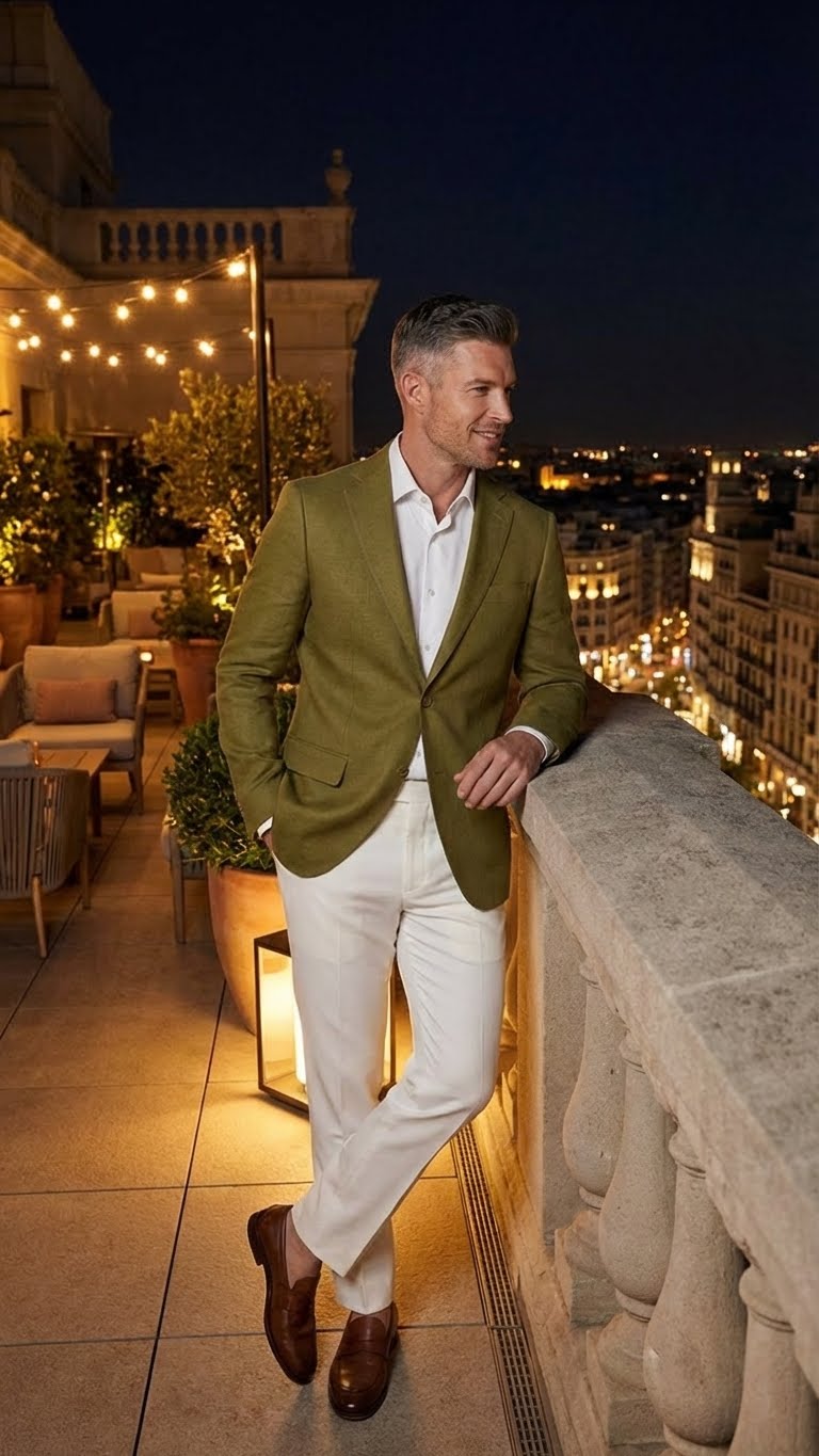Mens Olive Green Blazer Sport Coat  Linen Fabric Summer in pistachio sage green