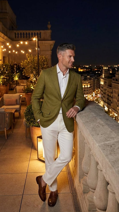 Mens Olive Green Blazer Sport Coat  Linen Fabric Summer in pistachio sage green