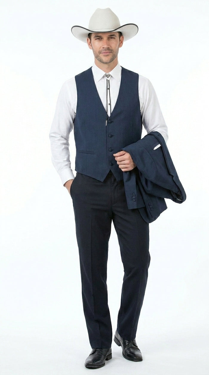 Men’s Slate Blue Western Sport Coat with Two Button Front, Notch Lapel Designer Blazer Jacket
