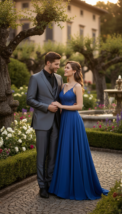 Mens Dark Grey Shiny Two-Piece Suit  Slim Fitted Formal Jacket and Tailored Pants - Sateen Metalic in Charcoal Gray Color