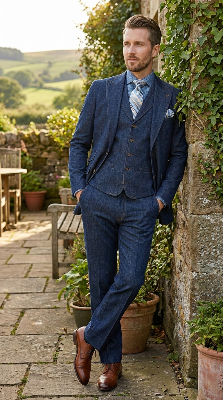 denim formal dress for men Ridge Denim Blue Suit by Allure Men Geno's Formal Affair