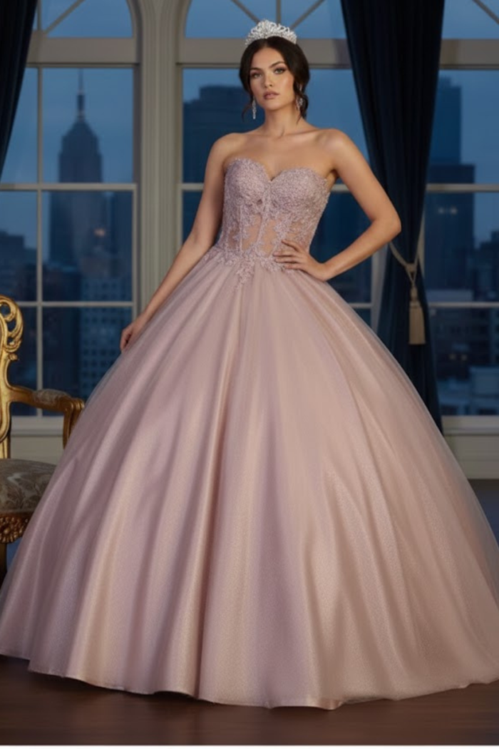 Quinceanera Dress Ball Gown Bolero Glitter Style