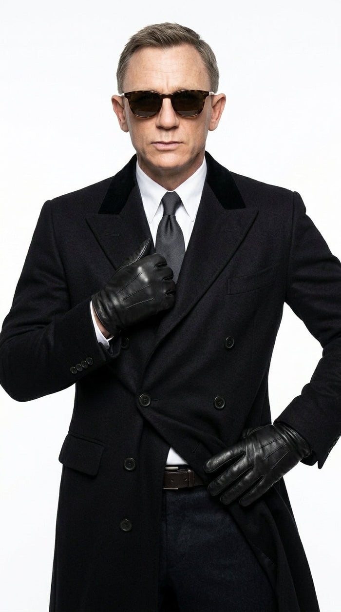Men’s Black Double Breasted Overcoat, James Bond Inspired Long Formal Coat for Weddings, Business Events, Parties, and Winter Occasions