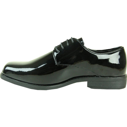 Bravo Mens Classic Plain Square Toe Shiny Patent Tuxedo Dress Shoe in Black