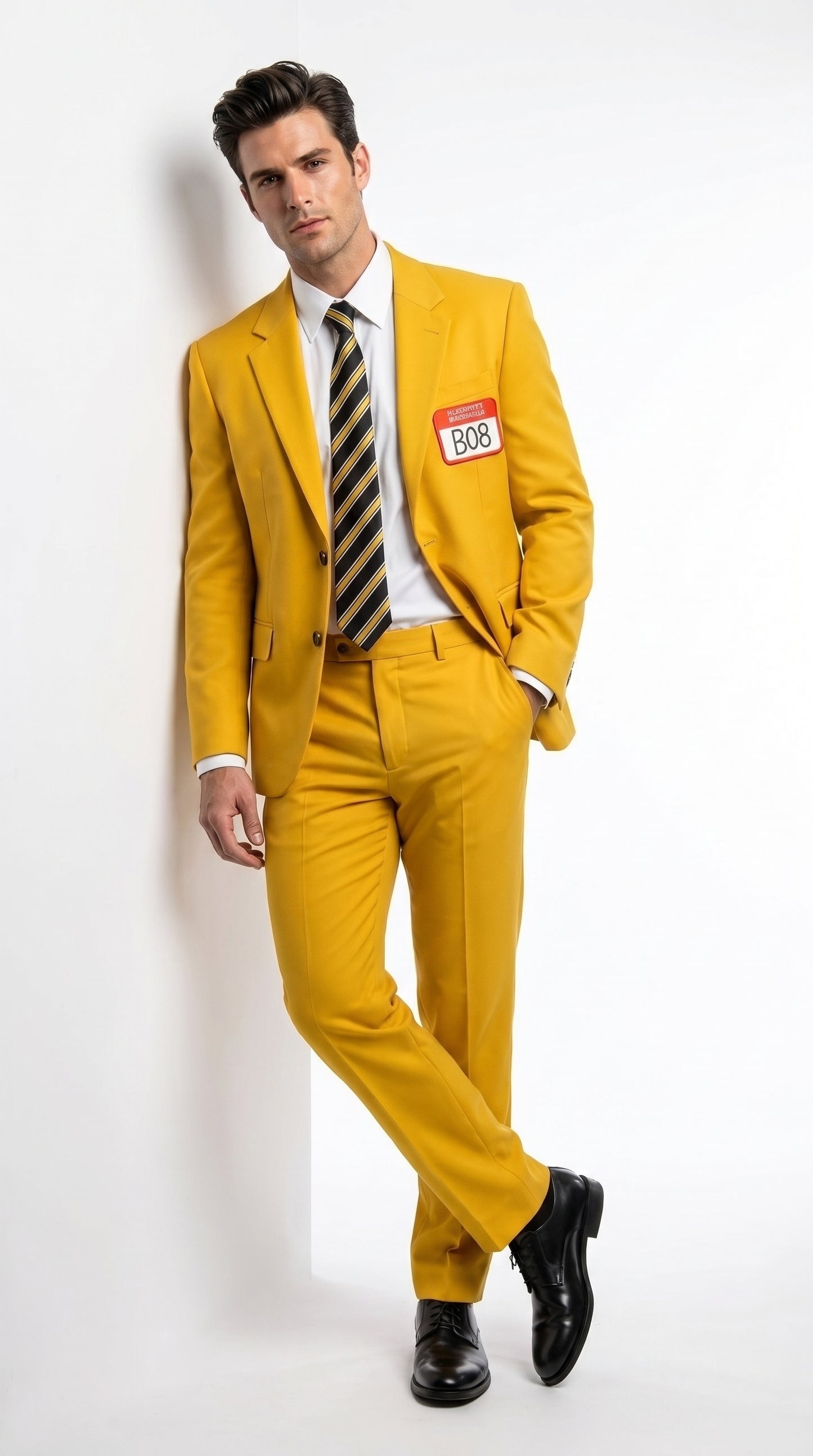 Men’s Beetlejuice Little Head Costume Yellow Suit – Shrinker Inspired 2 Piece Halloween Suit