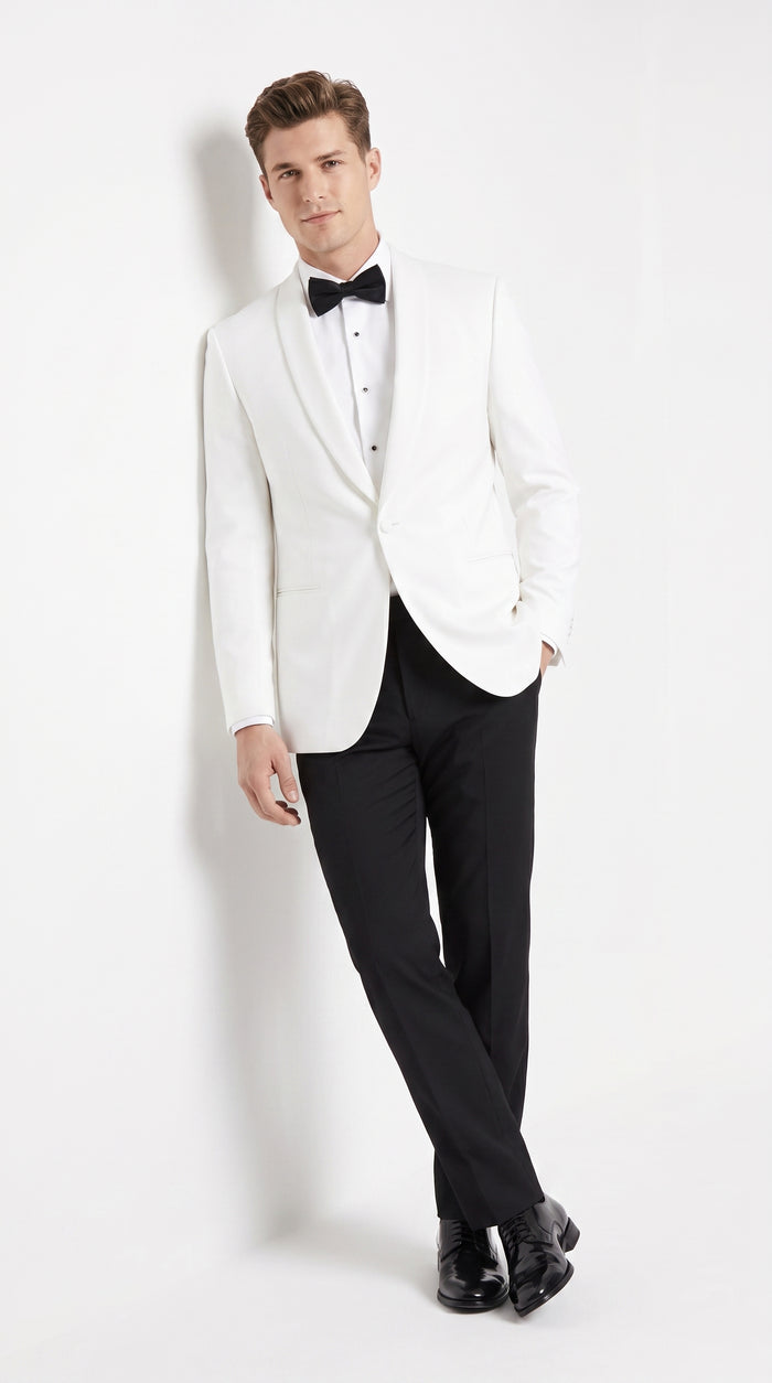 Men’s uniform White Dinner Jacket Tuxedo – Classic White Formal Tuxedo Jacket with Black Pants for Wedding, Prom & Black Tie Events