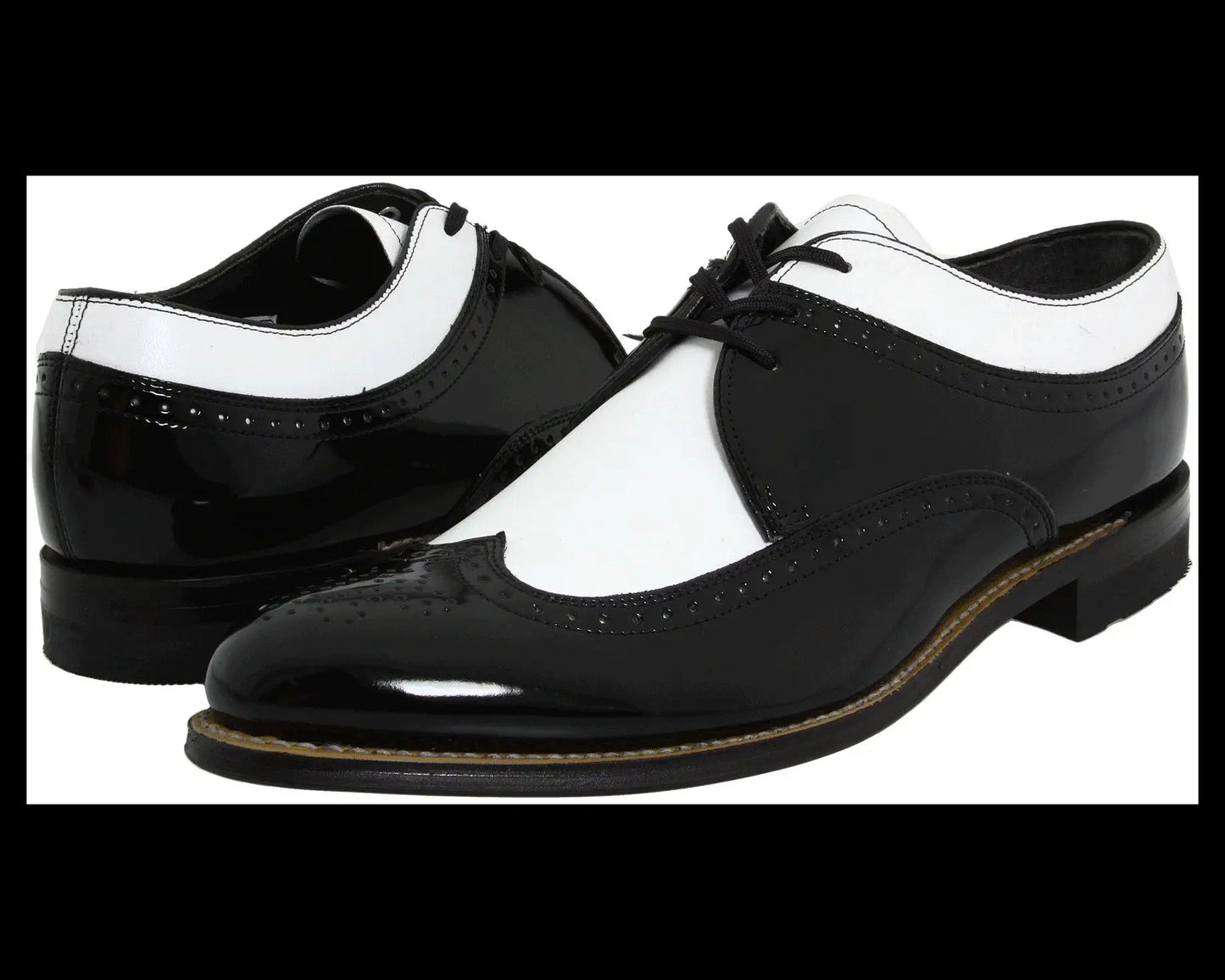 Mens 1920s Gangster Wingtip Dress Shoes - Black and White
