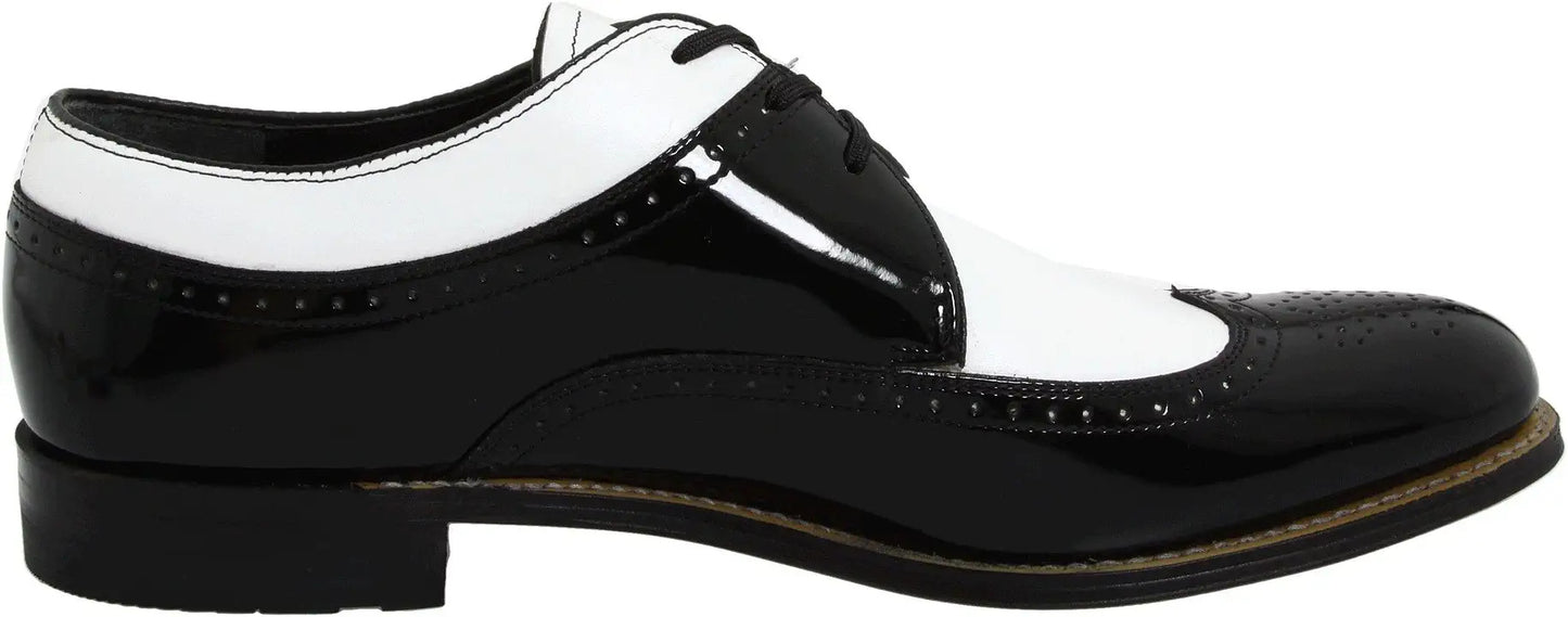 Mens 1920s Gangster Wingtip Dress Shoes - Black and White