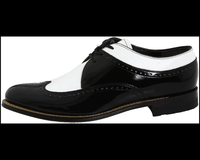 Mens 1920s Gangster Wingtip Dress Shoes - Black and White