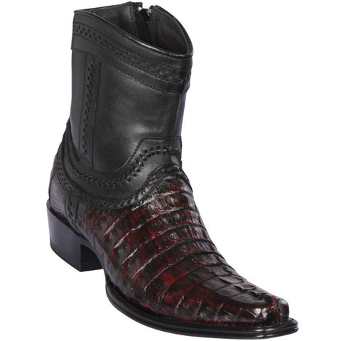 Caiman Tail Mens European Square Toe Boots Black Cherry