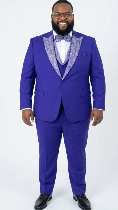 Mens Purple and white sivler lapel  Embellished Tuxedo Suit   Formal Wedding, Prom, and Gala Outfit Mardi Gras