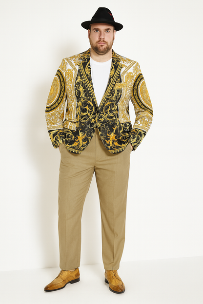 Mens Black and Gold Baroque Blazer with Matching Pants, Hat, and Shoes  Luxury Party and Wedding Outfit Set