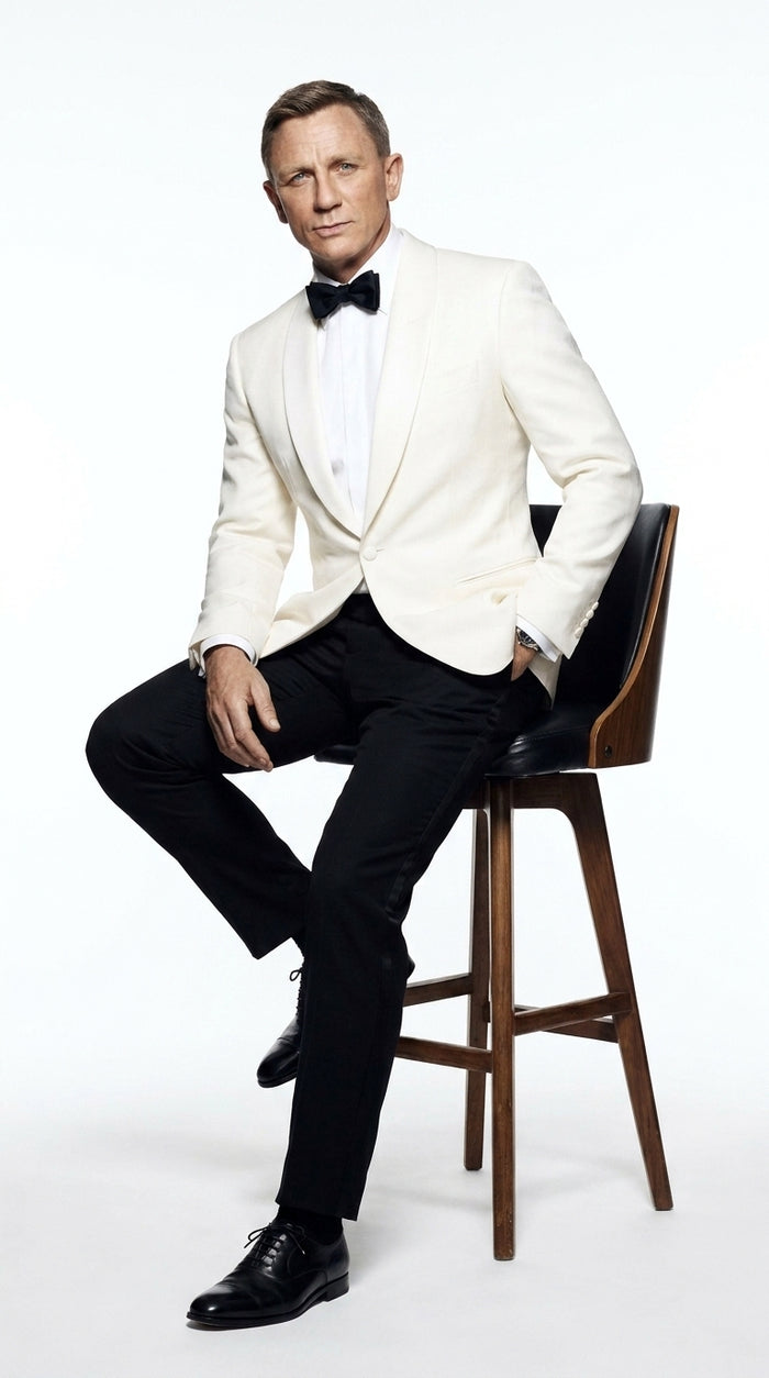 Men’s James Bond Style Ivory Dinner Jacket, Off White Cream Tuxedo Blazer for Wedding, Prom and Black Tie Events