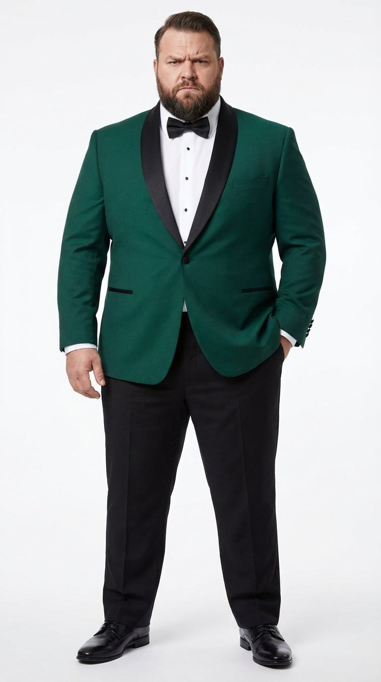 Men’s Emerald Green Tuxedo Jacket with Black Satin Shawl Lapel | Prom Dinner Blazer