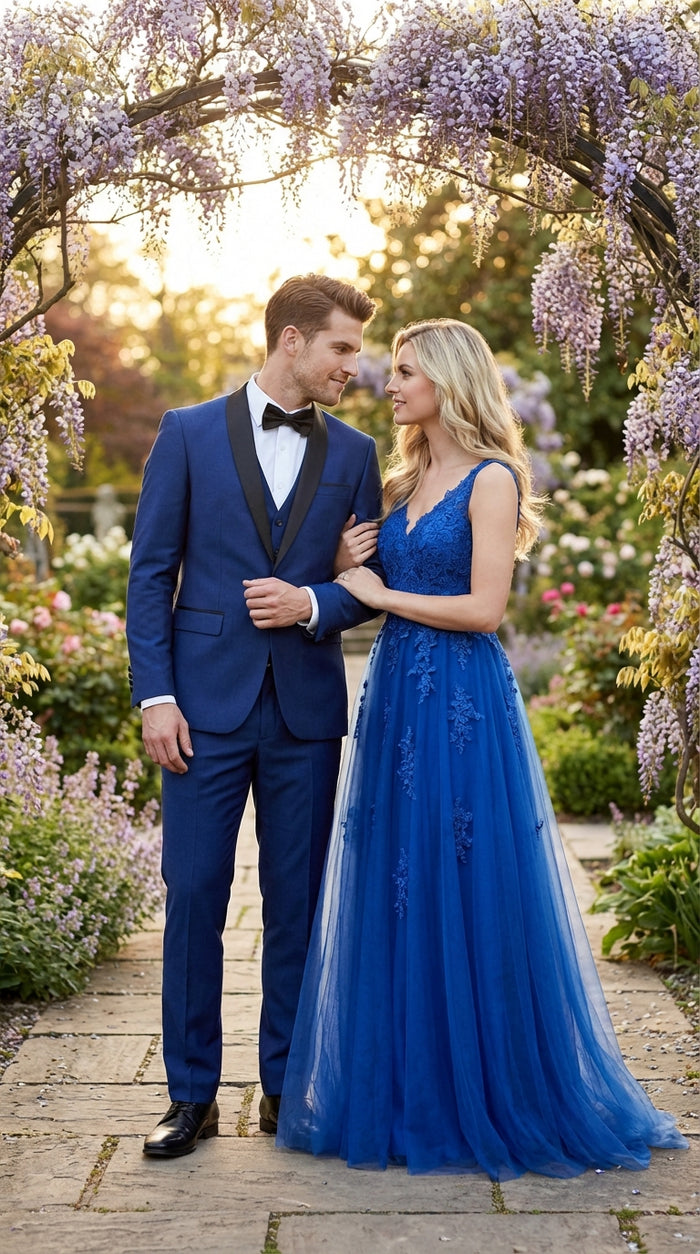 Men’s Shiny Sharkskin Saphire Royal Blue Tuxedo 3 Piece Suit with Black Shawl Lapel | Formal Wedding Prom Suit Shiny Fabric