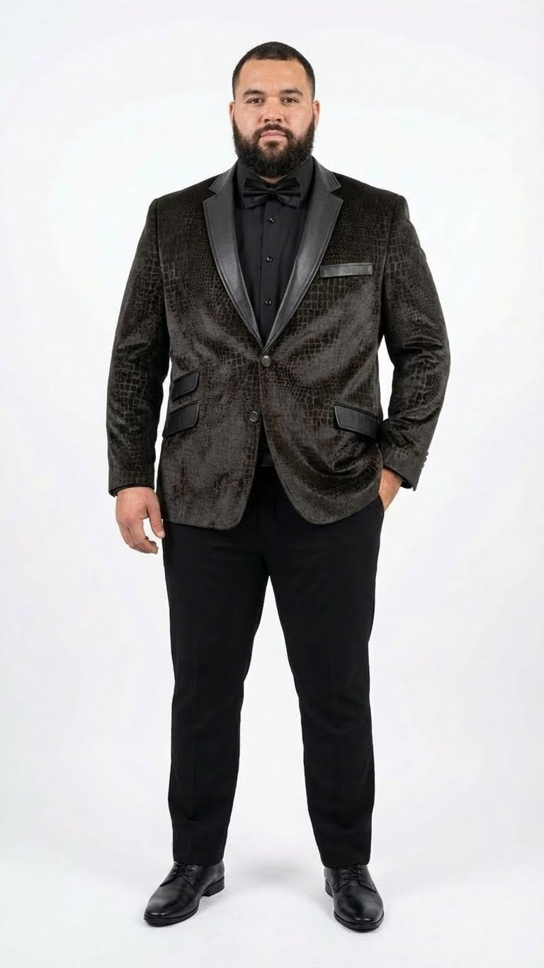 Mens Crocodile Alligator Exotic skin Texture Blazer  Slim Fit Designer Jacket with Satin Lapels for Formal and Party Wear in Black Color