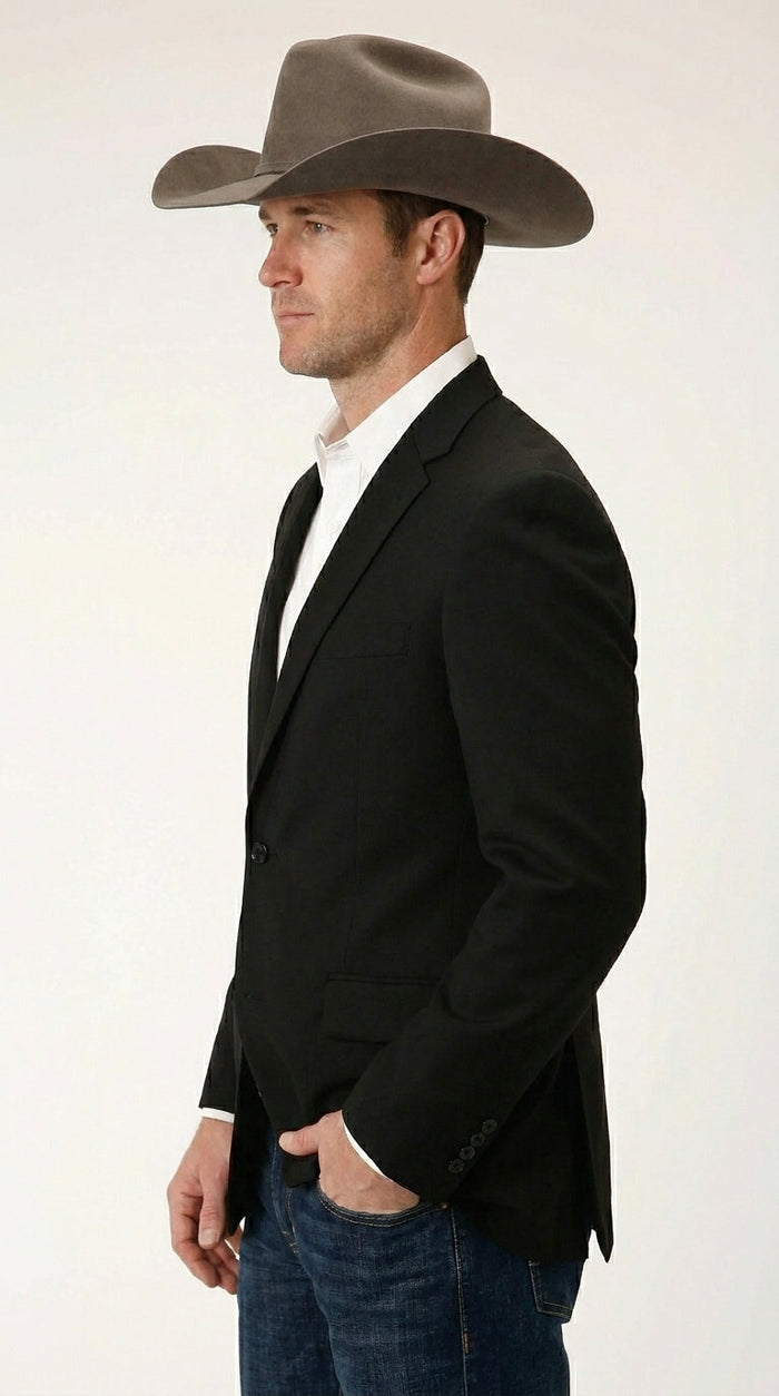 Men’s Black Linen Western Cowboy Blazer – Lightweight Formal Blazer Jacket for Wedding - Country Summer Jacket