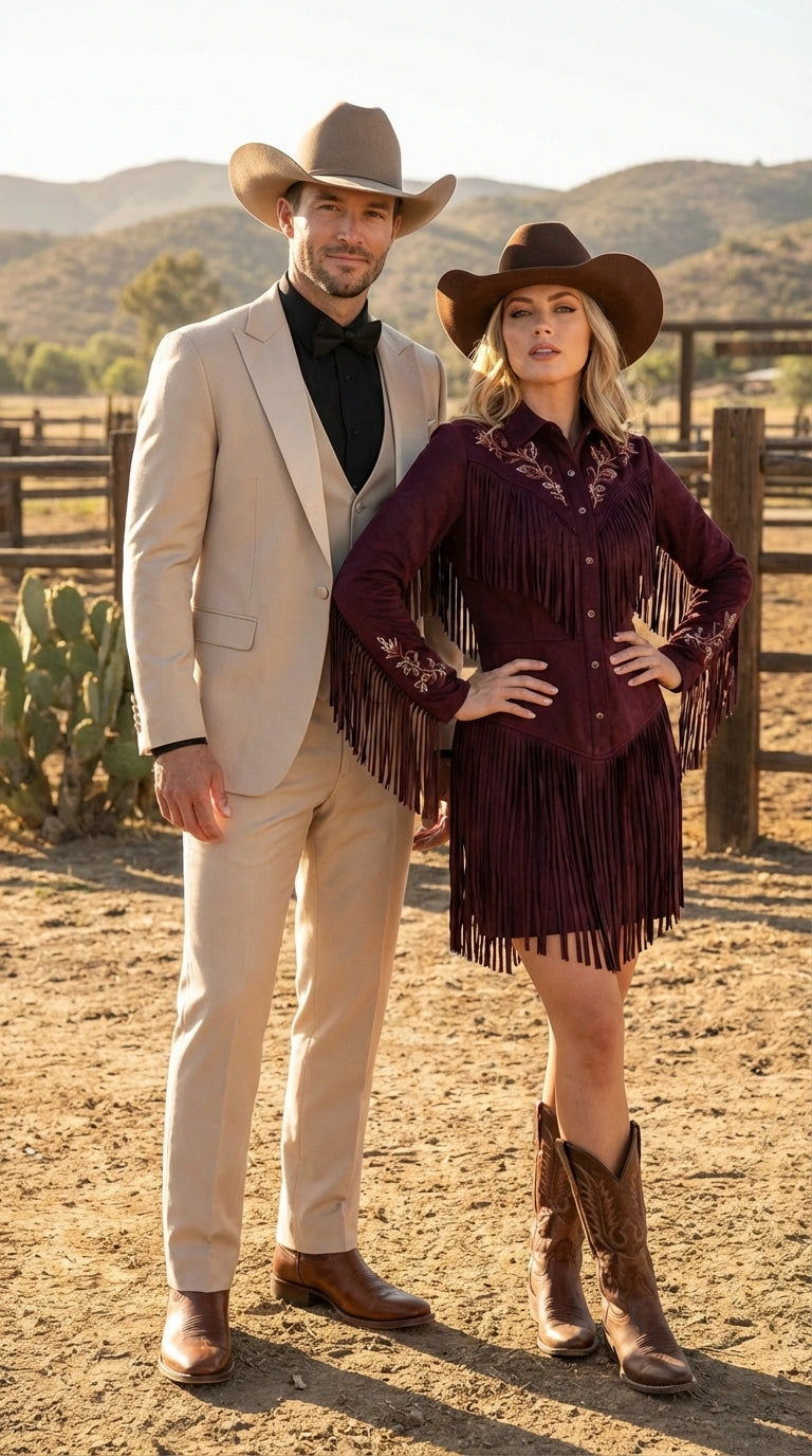 Men’s Tan Cowboy Suit – Western Formal Two Piece Suit for Weddings,  Champaign Sand Color