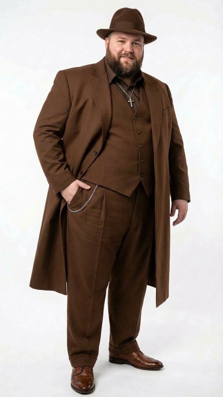 Mens Brown 1920s Zoot Suit  Long Gangster Mafia Suit Vintage Three-Piece Costume Set Pachuco Style