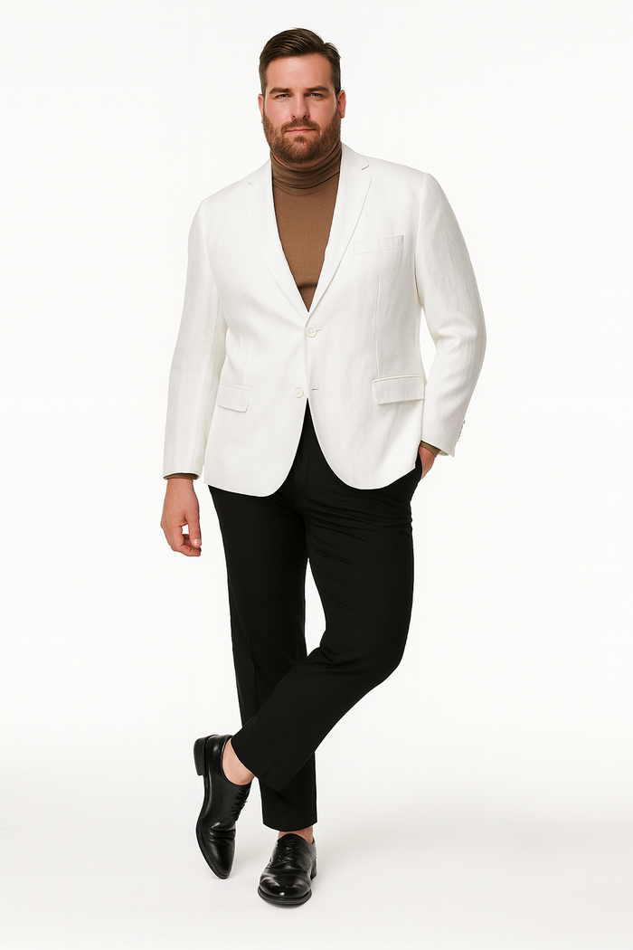 Men's White Linen Blazer - Classic Two-Button Lightweight Sport Coat
