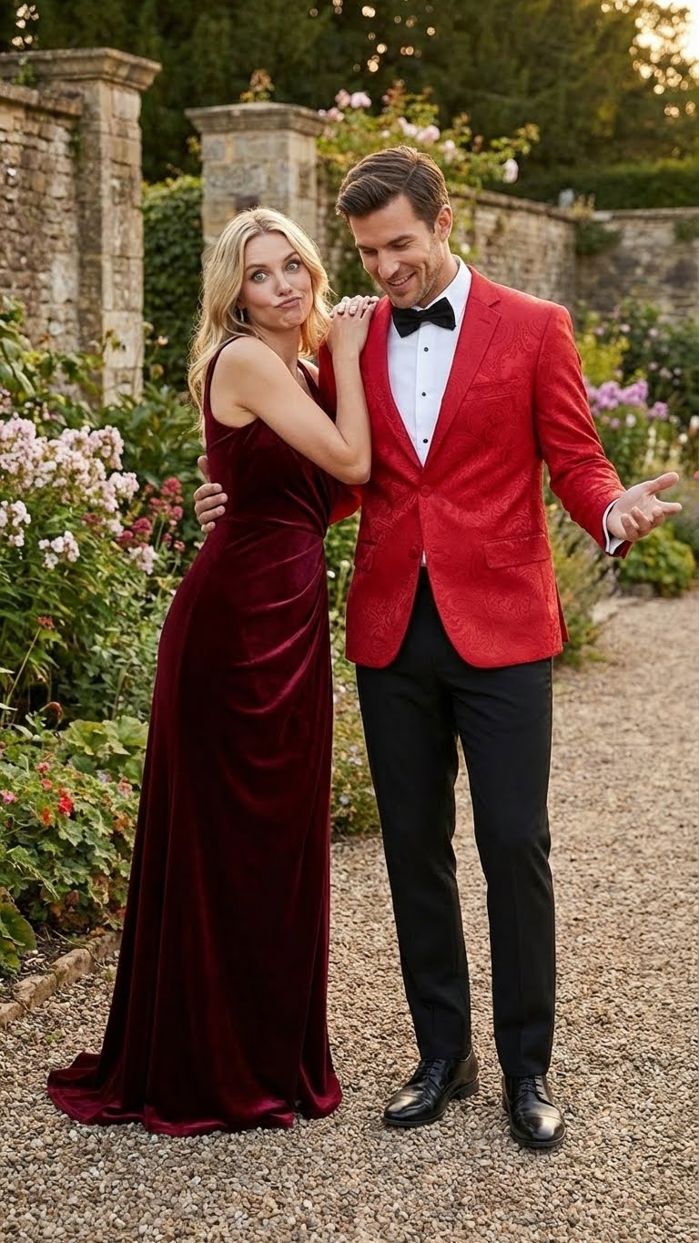 Mens Red Paisley Velvet Blazer - Christmas new year Sport Coat Jacket - Prom 2026 Collection