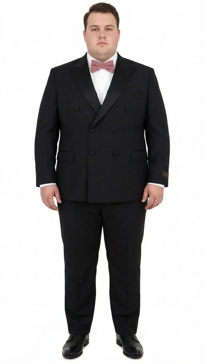 Tiglio Brand 100% Wool Super 150s Italian fabric Mens Classic Black Double-Breasted Tuxedo with Satin Peak Lapel  Formal Wedding & Gala Suit Set