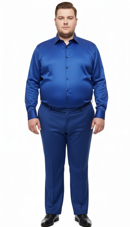 Mens Royal Blue Satin Dress Shirt  Luxury Long Sleeve Formal Shirt for Parties, Weddings, and Business Wear