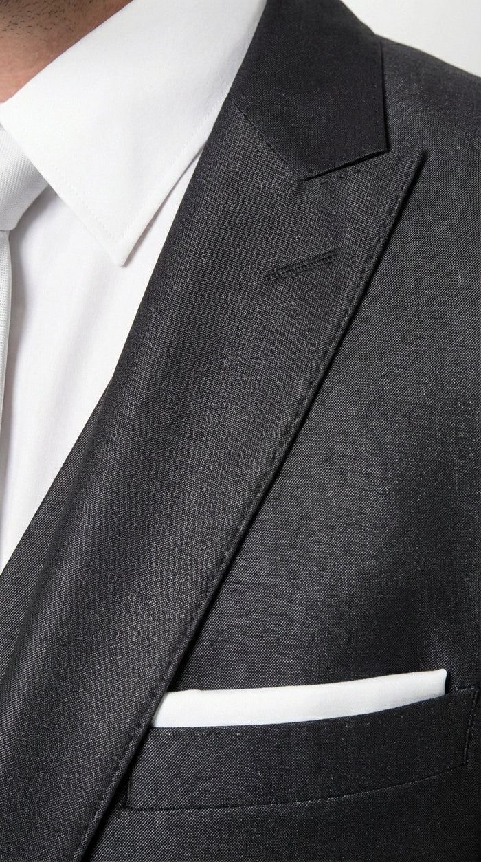 Men’s Black Three Piece Suit – Modern Fit 3PC Formal Suit with Vest for Weddings, Prom and Business Events Sharkskin Shiny Fabric