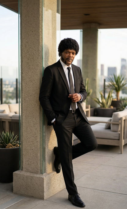 Mens Black Blazer – Jules Winnfield Inspired Pulp Fiction Style Classic Formal Blazer for Men Vintage Retro Jacket