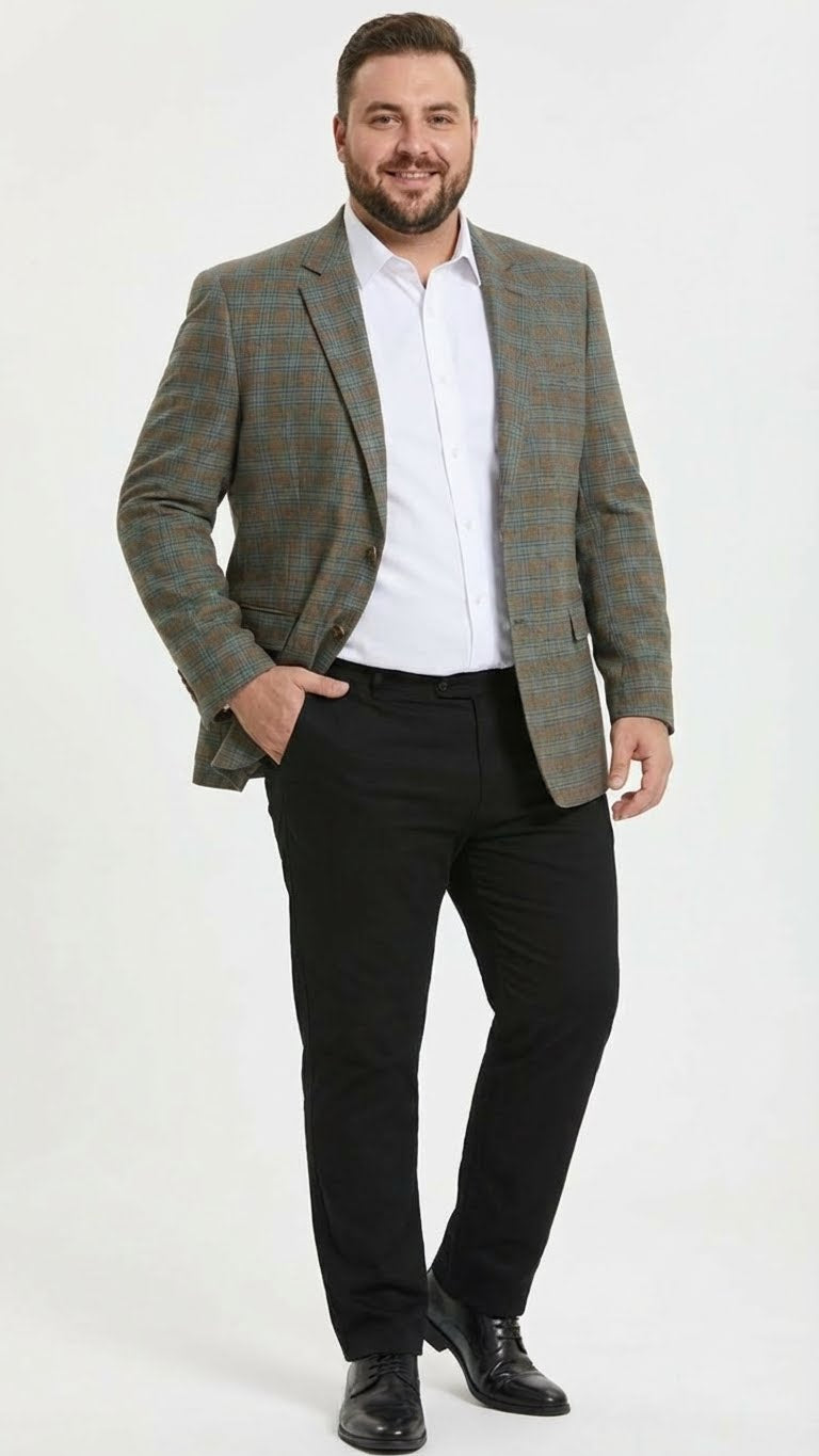Mens Green Brown and Teal Plaid Sport Coat  Tailored Fit Check Blazer Jacket - Tartan Sportcoat