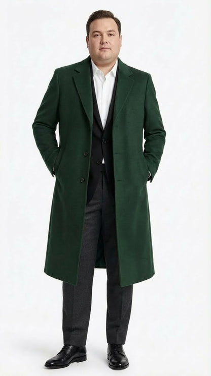 Mens Hunter Green Full-Length Wool Overcoat  Classic Winter Dress Coat for Formal and Casual Wear Topcoat Mens Wintercoat