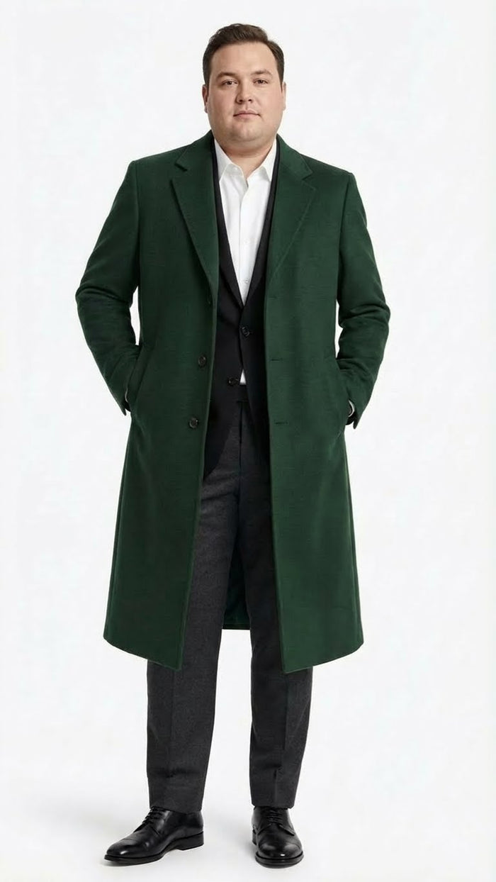 Mens Hunter Green Full-Length Wool Overcoat  Classic Winter Dress Coat for Formal and Casual Wear Topcoat Mens Wintercoat