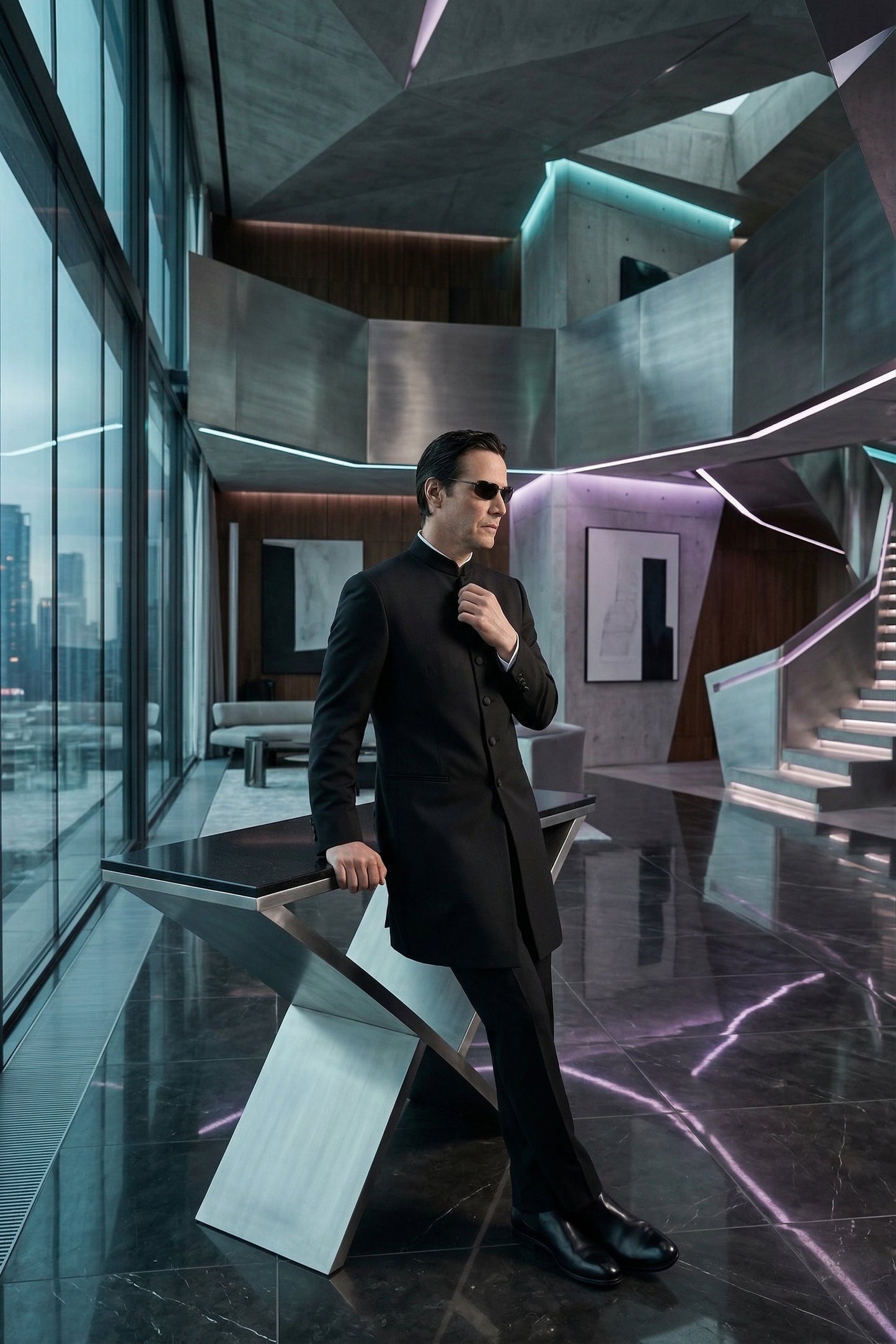 Men’s Black Coat Matrix Keanu Reeves Inspired Long Coat – Classic Mandarin Collar Formal Overcoat, Stylish Winter Trench Coat, Neo Style Jacket