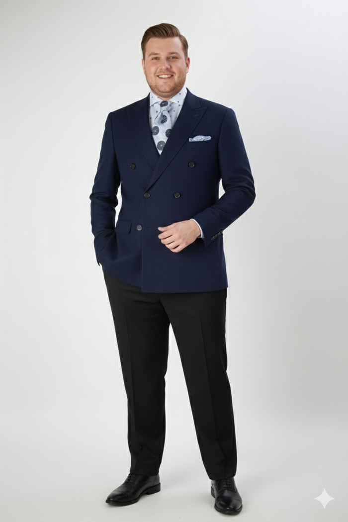 Mens Navy Blue Double-Breasted Blazer - Suit Jacket  Premium Tailored Fit Formal Wedding and Business Sport Coat
