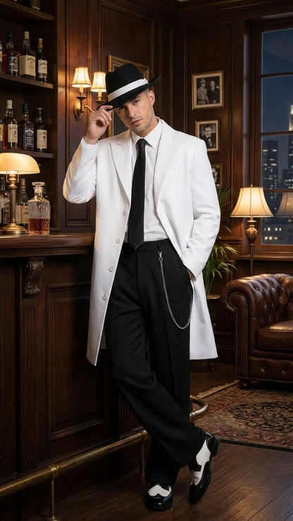 Men’s White Zoot Suit Gangster Style Outfit –  White Jacket + Vest + Pants + Shirt & Tie  Combo Package