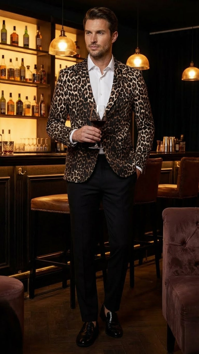 Men's Leopard Print Blazer - Slim Fit Statement Jacket for Evening, Party, and Fashion Wear