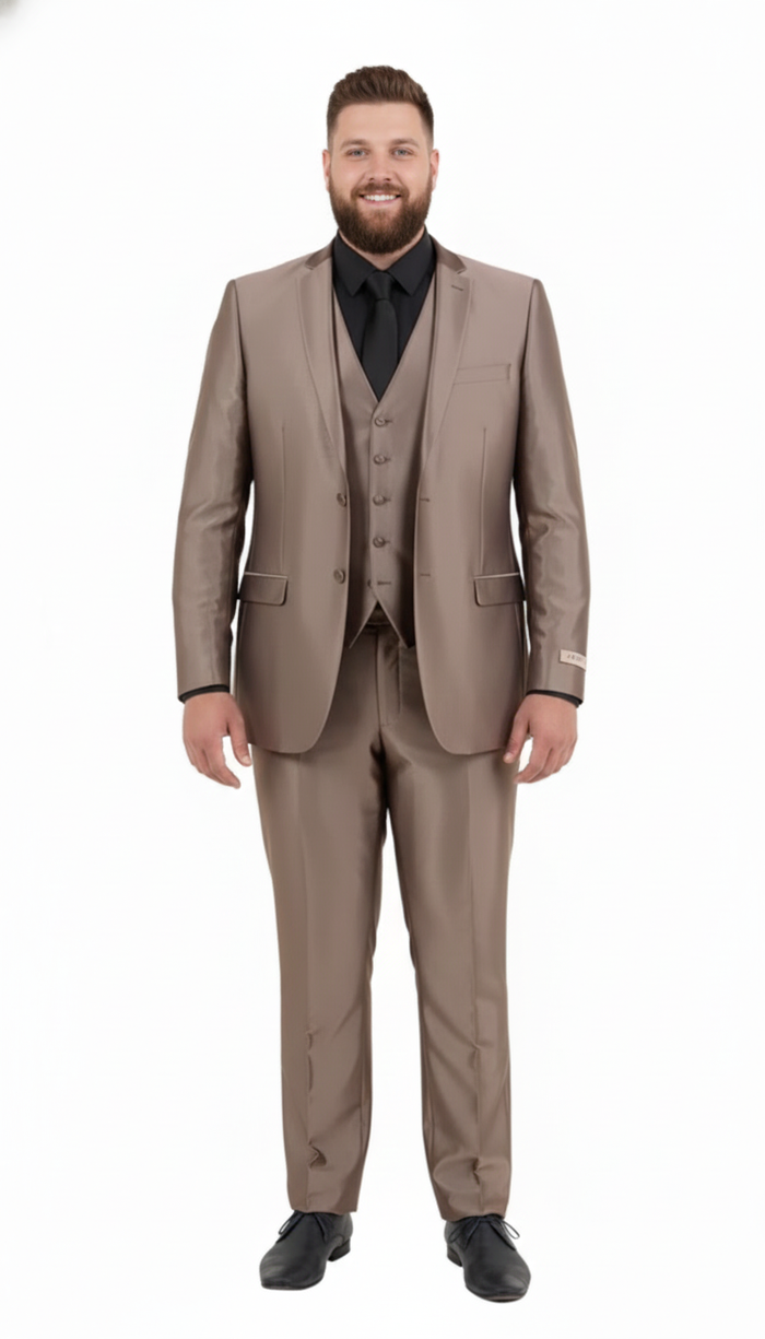 Mens Sateen Shiny Metallic Mocca Taupe Gold Bronze 3-Piece Suit Set  Shiny Finish slim Fit Formal and Party Suit