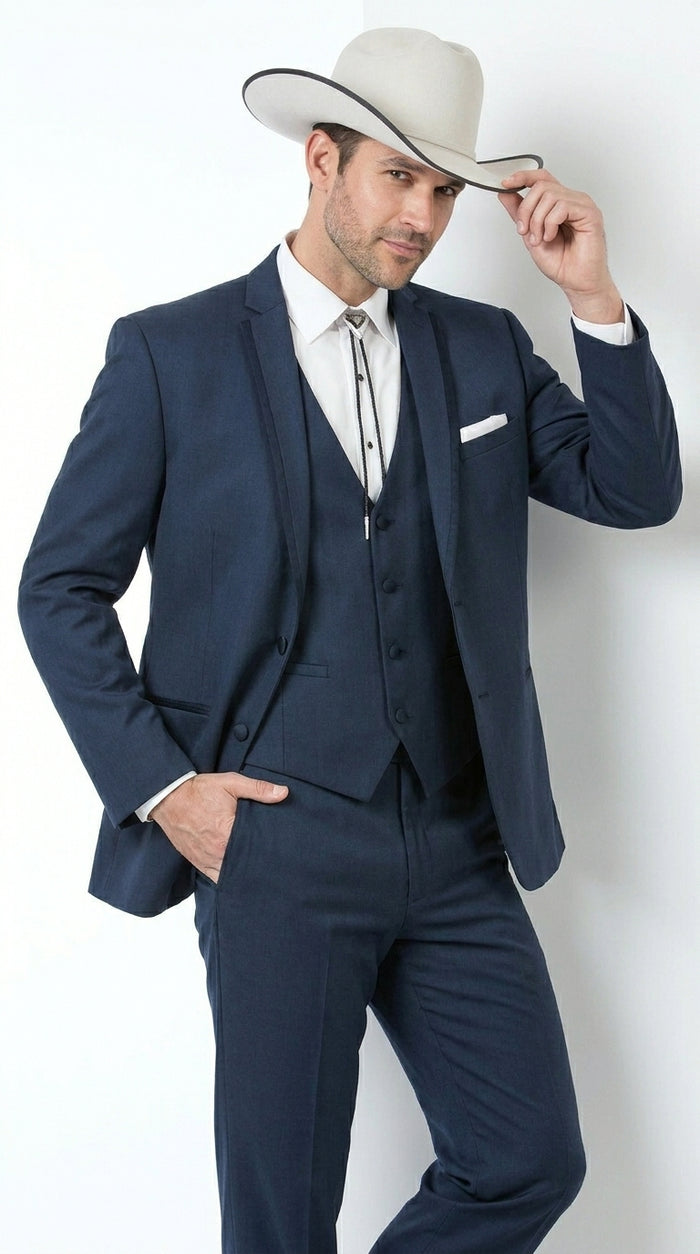 Men’s Slate Blue Western Sport Coat with Two Button Front, Notch Lapel Designer Blazer Jacket