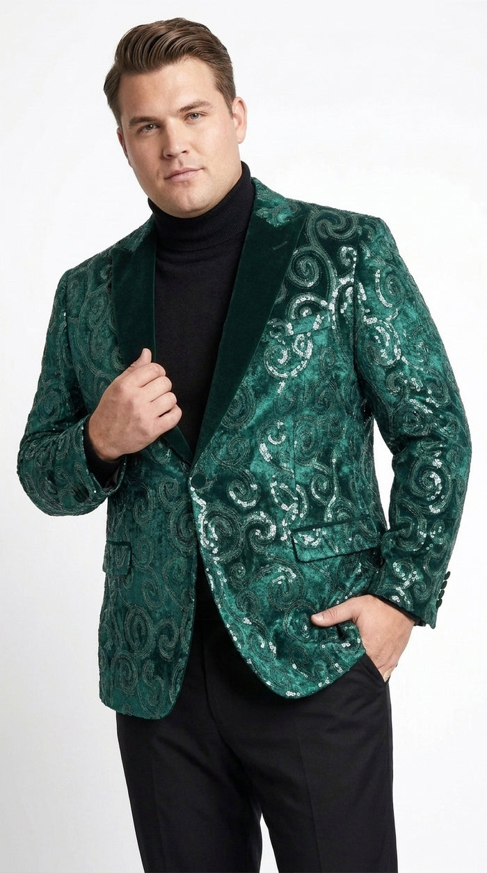 Men’s Emerald Green Paisley Dinner Jacket – Luxury Shawl Lapel Formal Blazer for Prom, Wedding & Tuxedo Events